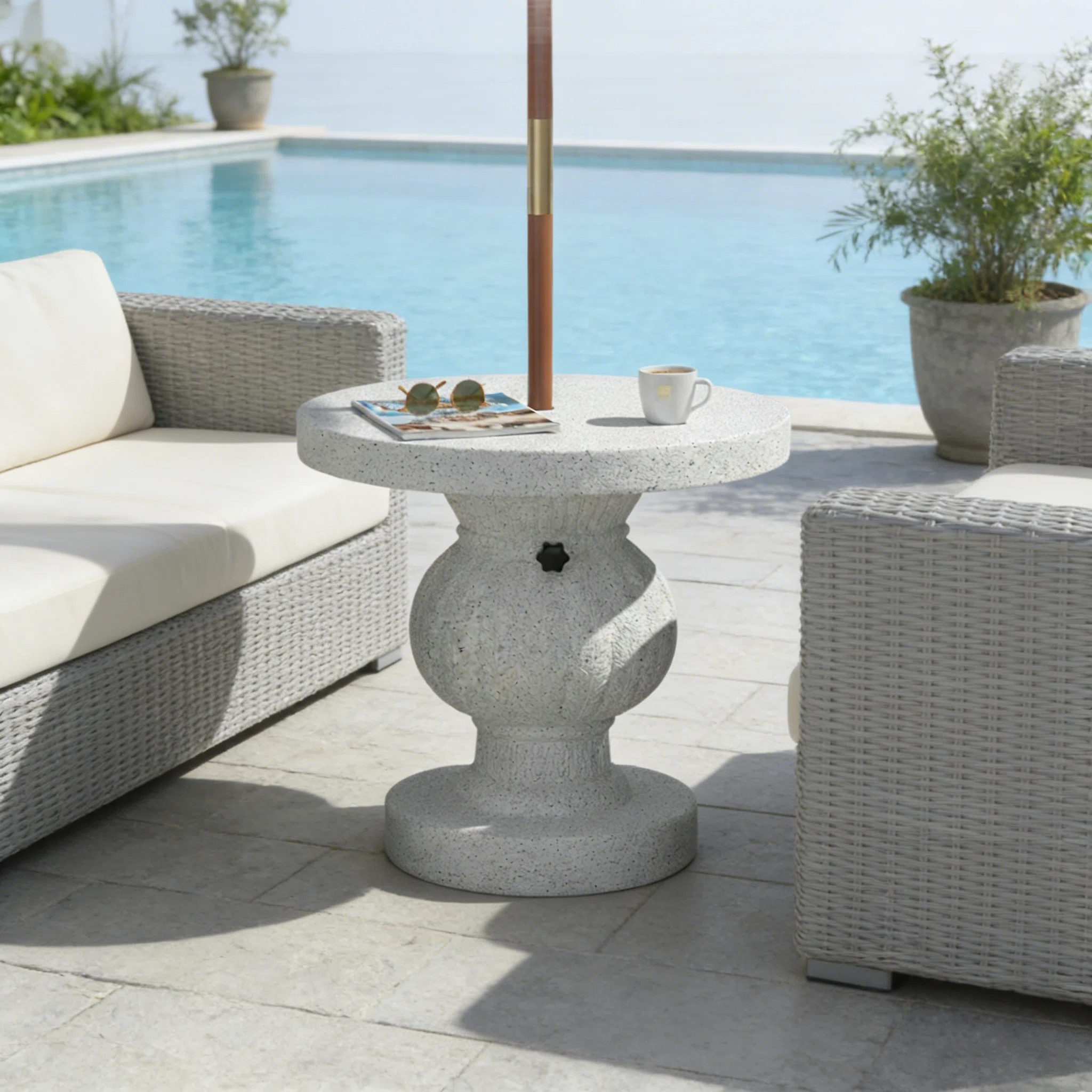 Outdoor Patio Umbrella Base with Side Table Top, Sand Fillable, Fits 32–48mm Poles | Wayfair North America