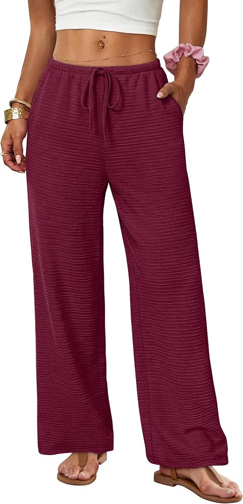 Sampeel Wide Leg Pants for Women Flowy Palazzo Drawstring Elastic Waist Trousers with Pockets Sum... | Amazon (US)
