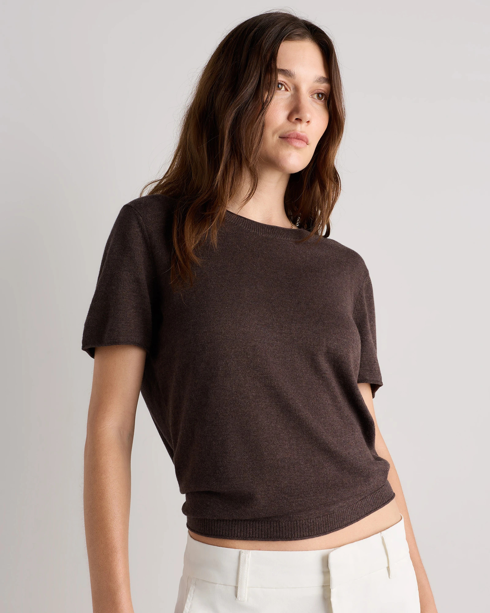 Quince | Women's Lightweight Cotton Cashmere Relaxed Sweater T-Shirt in Heather Grey, Size Medium, Organic Cotton | Quince