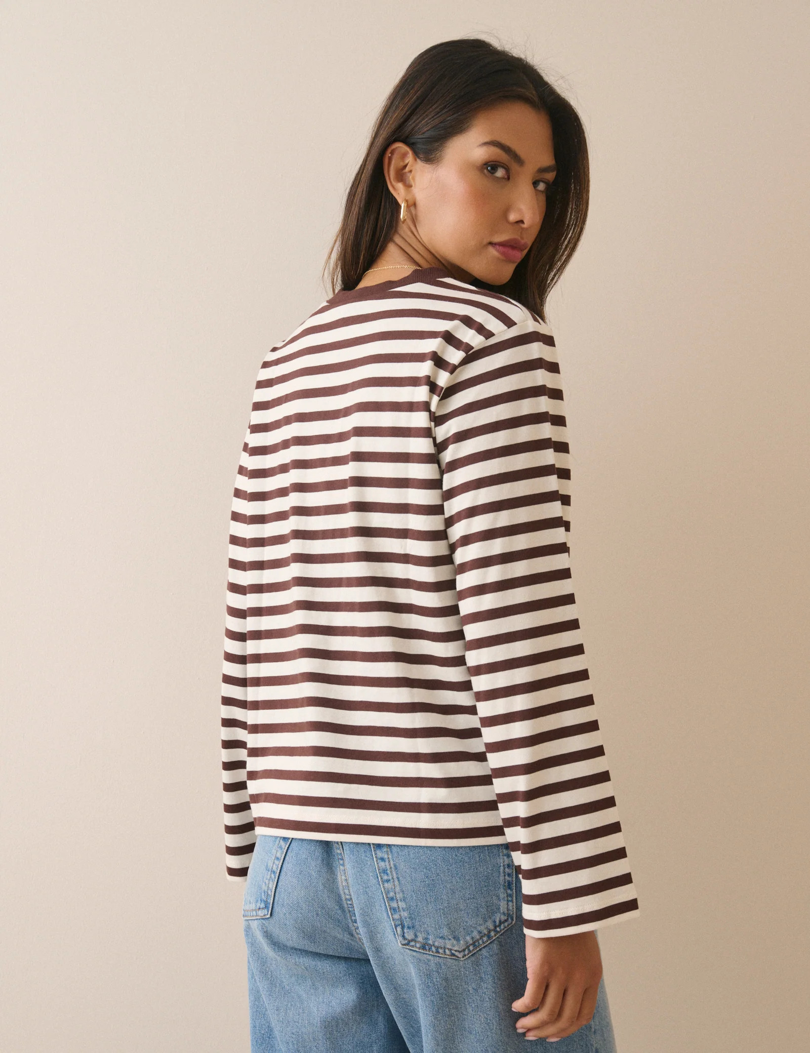 Brown Striped Wide Sleeve Jersey Top | Nobody's Child