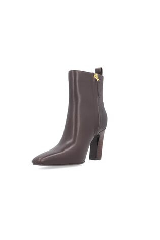 Reiss Leather Chisel-Toe Block-Heel Ankle Boots in Chocolate - REISS | Reiss UK