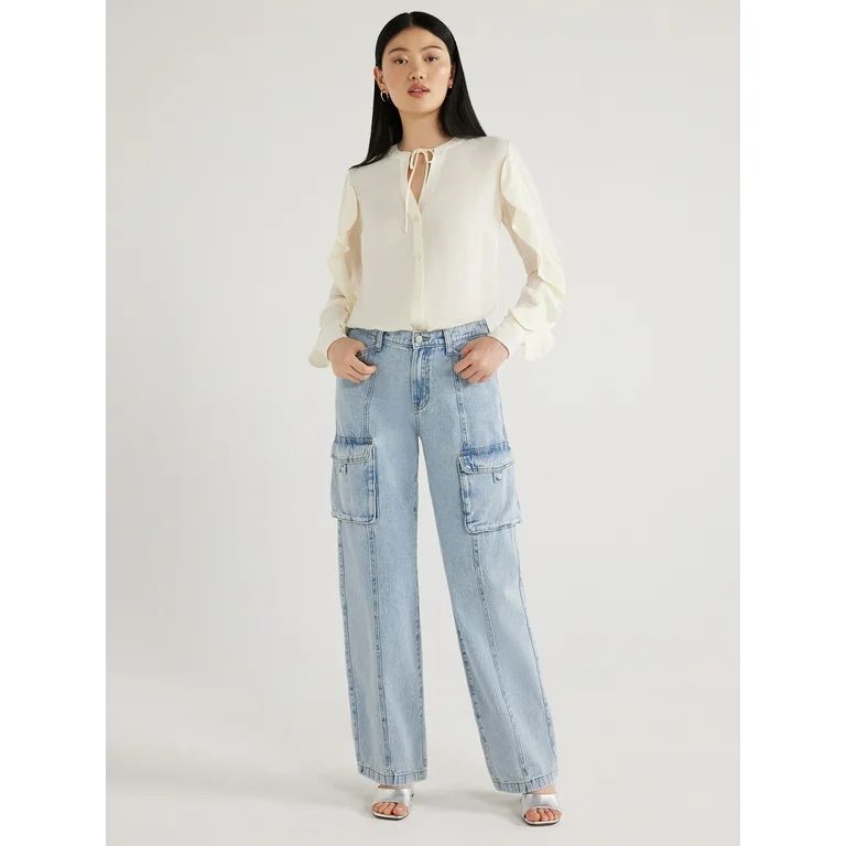 Scoop Women's Mid Rise Flare Cargo Jeans, Sizes 0-18 - Walmart.com | Walmart (US)