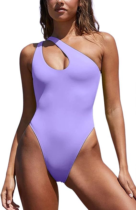 Meyeeka Womens Sexy One Shoulder Cutout Bathing Suits High Cut One Piece Swimsuit Monokini | Amazon (US)