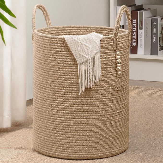 Goodpick Tall Wicker Laundry Basket with Handles, Boho Decorative Storage Basket for Living Room,... | Amazon (US)