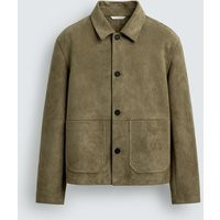 Zara - Faux Suede Jacket With Pockets - Gray Green - S - Man | Zara US