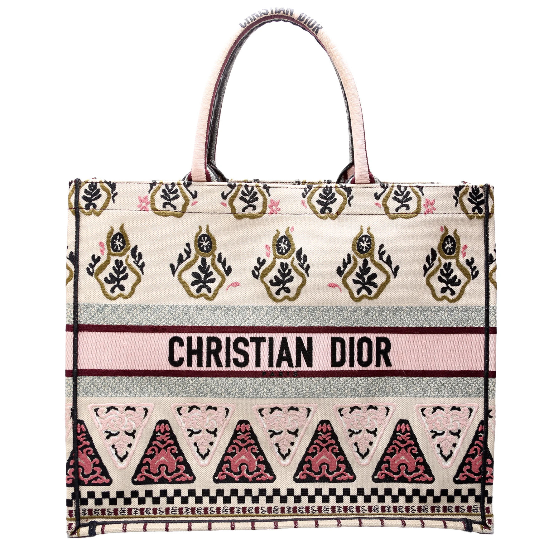 Book Tote Large Embroidered Pink | Keeks Designer Handbags