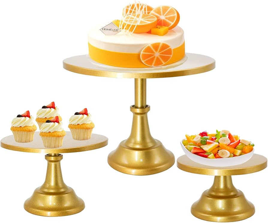3 Set Gold Cake Stand，Display Plate Dessert Cupcake Pastry Candy for Party，Elegant Round Cyli... | Amazon (US)
