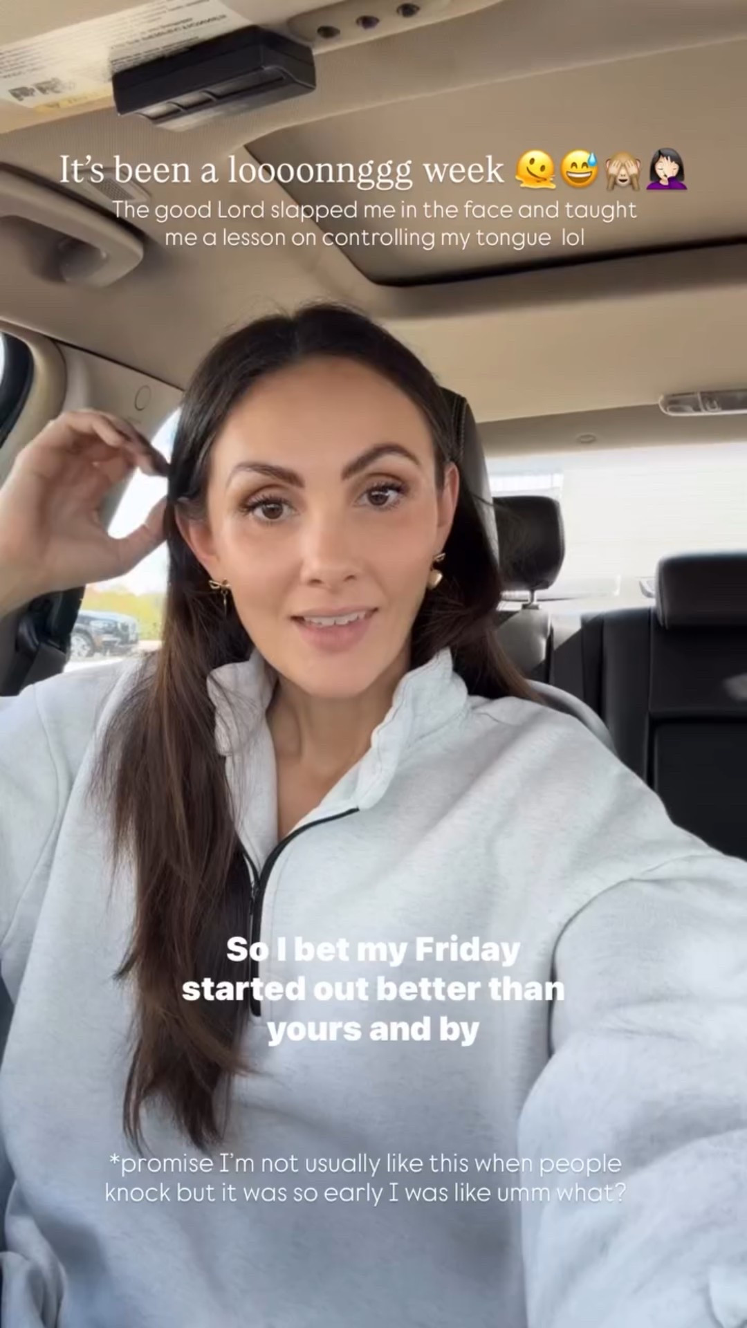 Linking my pullover and earrings! ✨It’s been a loooonnggg week 🫠😅🙈🤦🏻‍♀️ *promise I’m not usually like this when people knock but it was so early I was like umm what? The good Lord slapped me in the face and taught me a lesson on controlling my tongue  lol

#LTKmomlife #LTKstorytime #LTKdayinmylife
