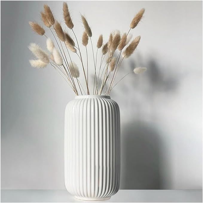 Tall 8 Inch White Ceramic Ribbed Vases for Home Decor Table Centerpieces, Geometric Design Decora... | Amazon (UK)