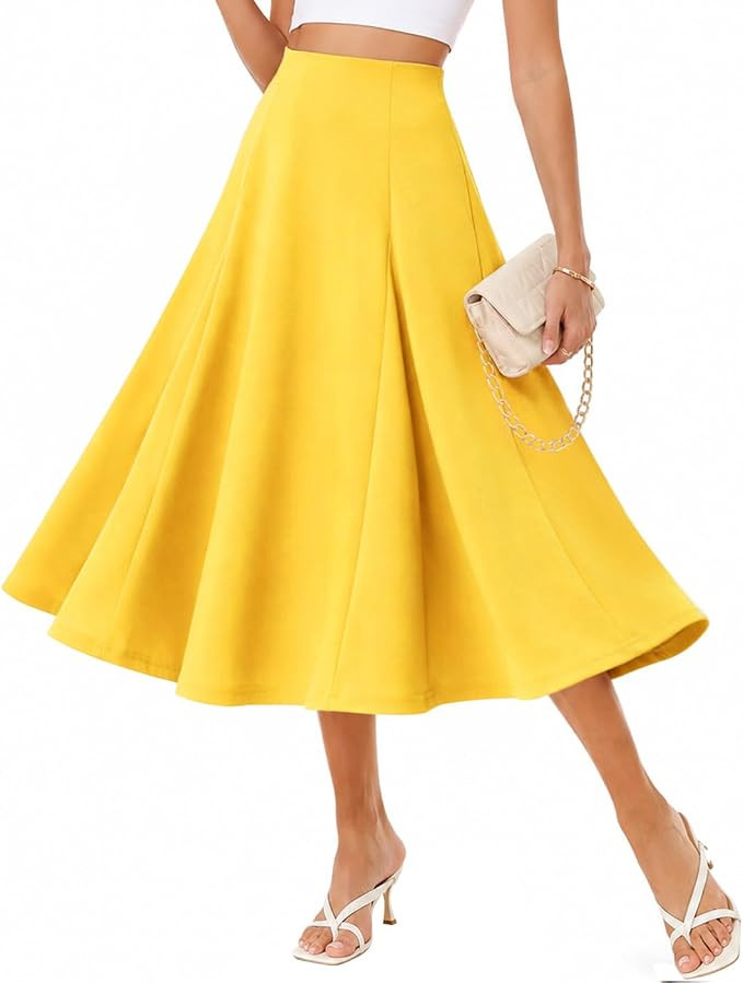 Dressystar Women's Summer Midi Skirt Elastic High Waisted A Line Work Skirts | Amazon (US)