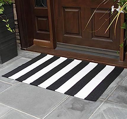 NANTA Black and White Striped Rug 27.5 x 43 Inches Cotton Woven Washable Outdoor Rugs for Farmhou... | Amazon (US)