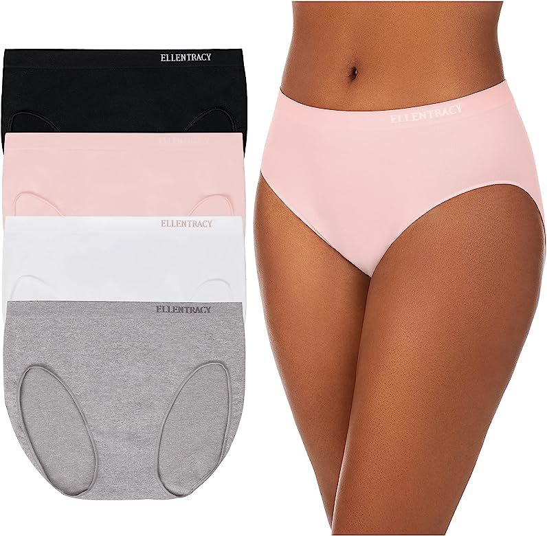 ELLEN TRACY Women’s Hi Cut Brief Panties Breathable Seamless Underwear 4-Pack Multipack (Regula... | Amazon (US)