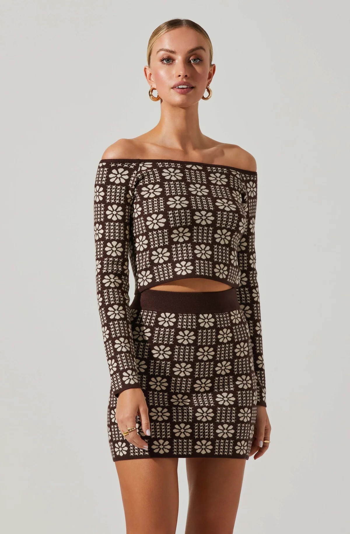 Freja Floral Off Shoulder Crop Sweater | ASTR The Label (US)