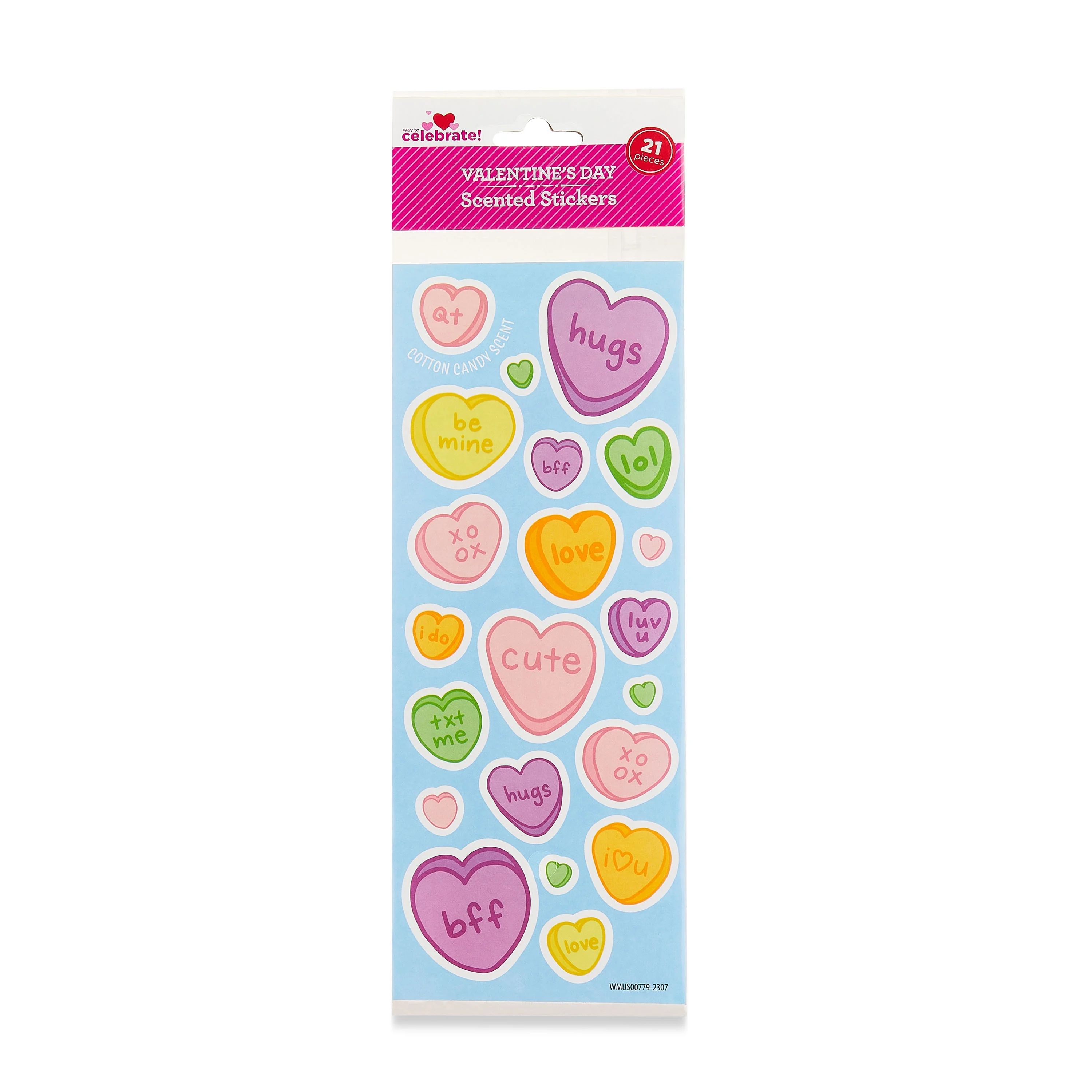 8.25" Valentine Sticker Sheet, Scented Candy Hearts, Valentine's Day, Way to Celebrate (1-Count) | Walmart (US)
