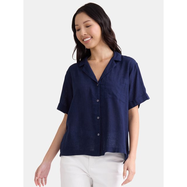 Time and Tru Women’s Cropped Camp Shirt, Sizes XS-XXXL - Walmart.com | Walmart (US)
