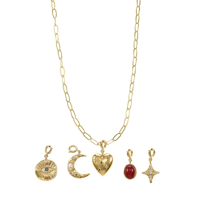 No Boundaries Holiday Gifting Goldtone Necklace & Charm Set | Walmart (US)