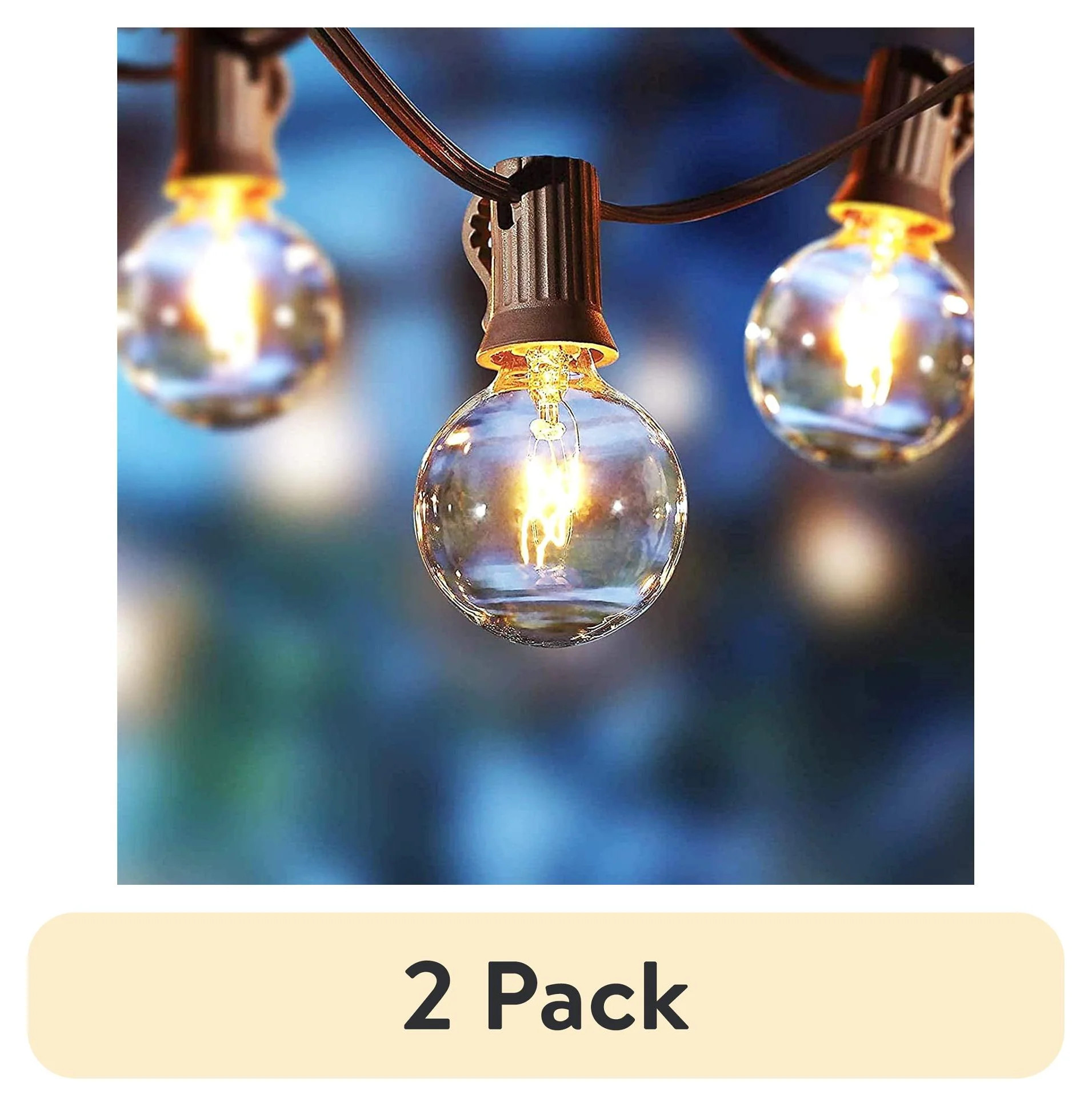 (2 pack) Better Homes & Gardens 20-Count G40 Clear Glass Globe Outdoor Patio String Lights | Walmart (US)