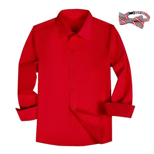 Boys Shirt Size 14 Red Button Down Long Sleeve Dress Shirts for Teens Boy Wedding Prom Back To School Dances Easter Summer Slim Fit Tuxedo Shirt | Amazon (US)