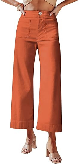 miduo Womens High Waisted Cropped Wide Leg Stretchy Straight Pants Trousers with Pockets | Amazon (US)