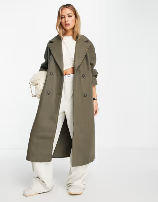 Vila double breasted grandad coat in khaki | ASOS (Global)