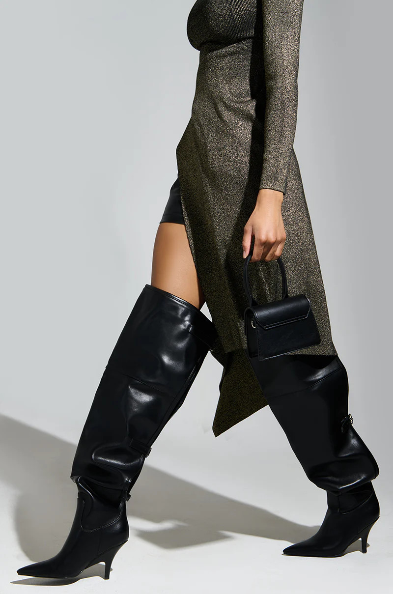 AZALEA WANG BACKER BLACK KITTEN HEEL OVER THE KNEE BOOT | AKIRA