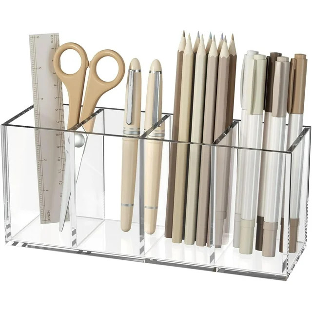 NIUBEE Acrylic Pencil Holder Clear Sturdy 4 Compartments, Wide and Deep Enough Desks Organizer fo... | Walmart (US)