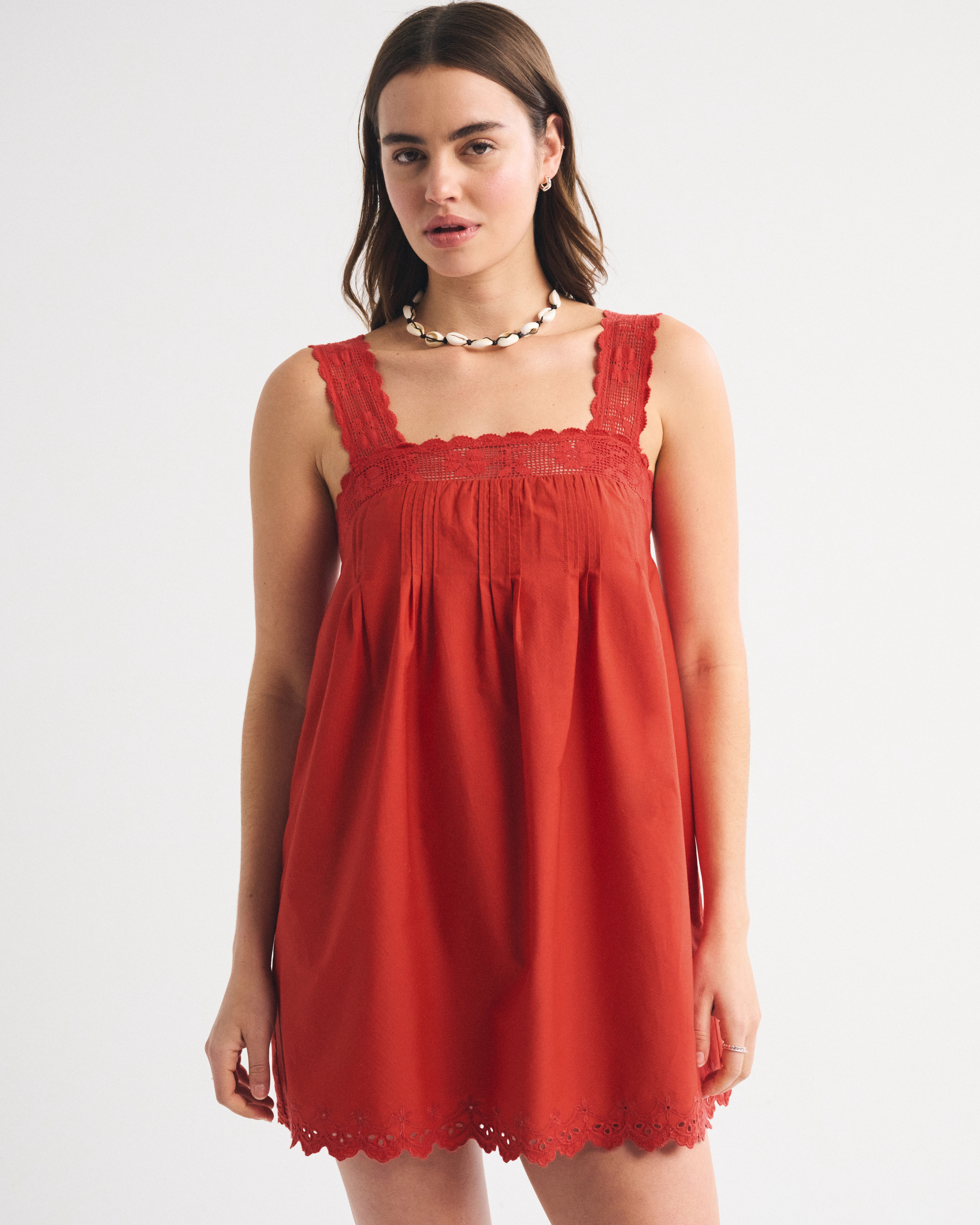 Lace-Trim Easy Mini Dress | Abercrombie & Fitch (US)