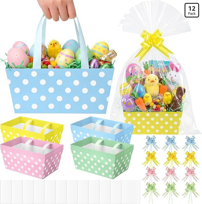 Moinchore 12 Set Polka Dot Easter Basket for Gifts Empty 9.8x6.5'' Cute Colorful Market Tray Card... | Amazon (US)