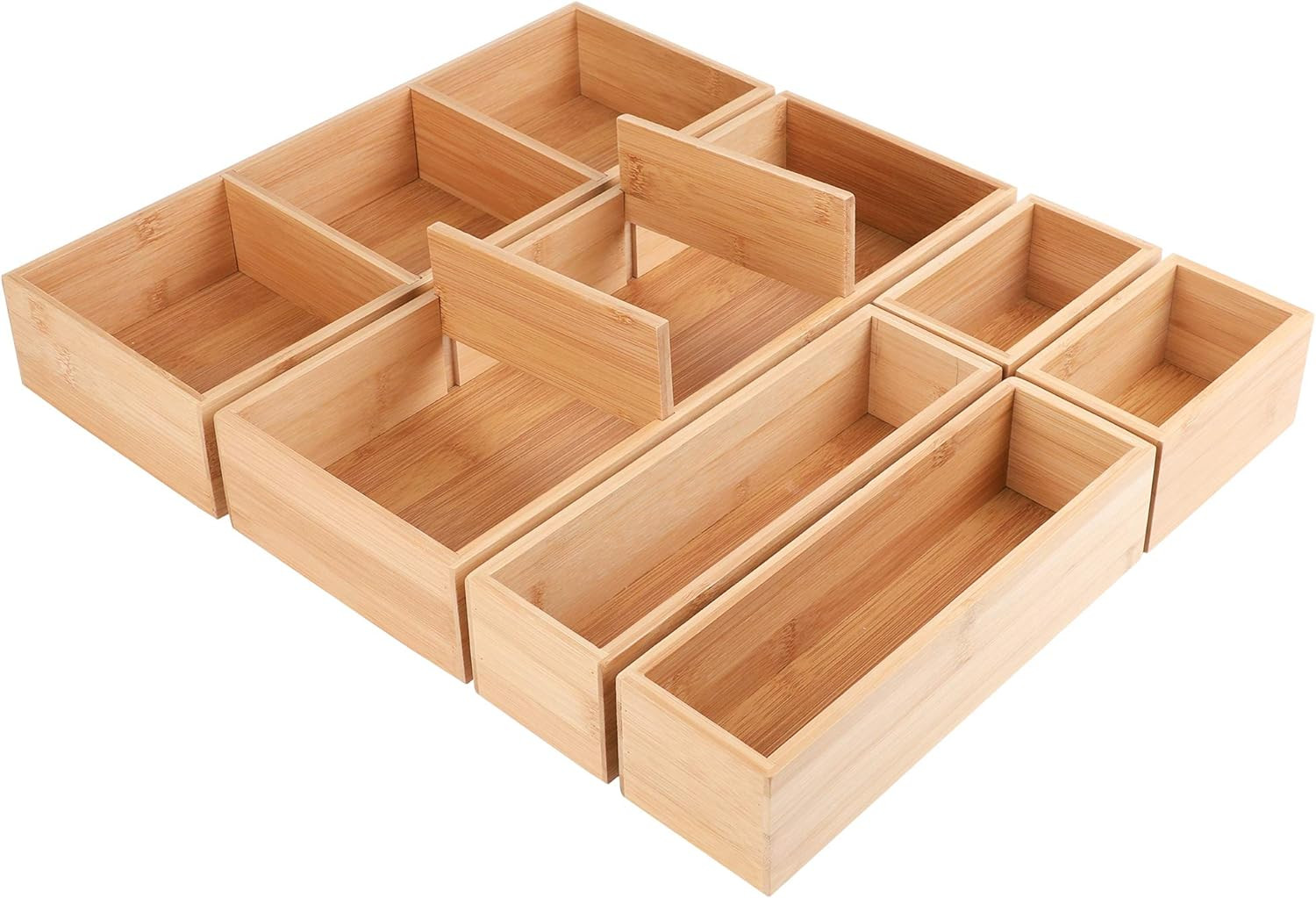 Kootek 6 Pcs Bamboo Drawer Organizer, Kitchen Drawer Organizer Utensils Bamboo Organizer Boxes 3-... | Amazon (US)