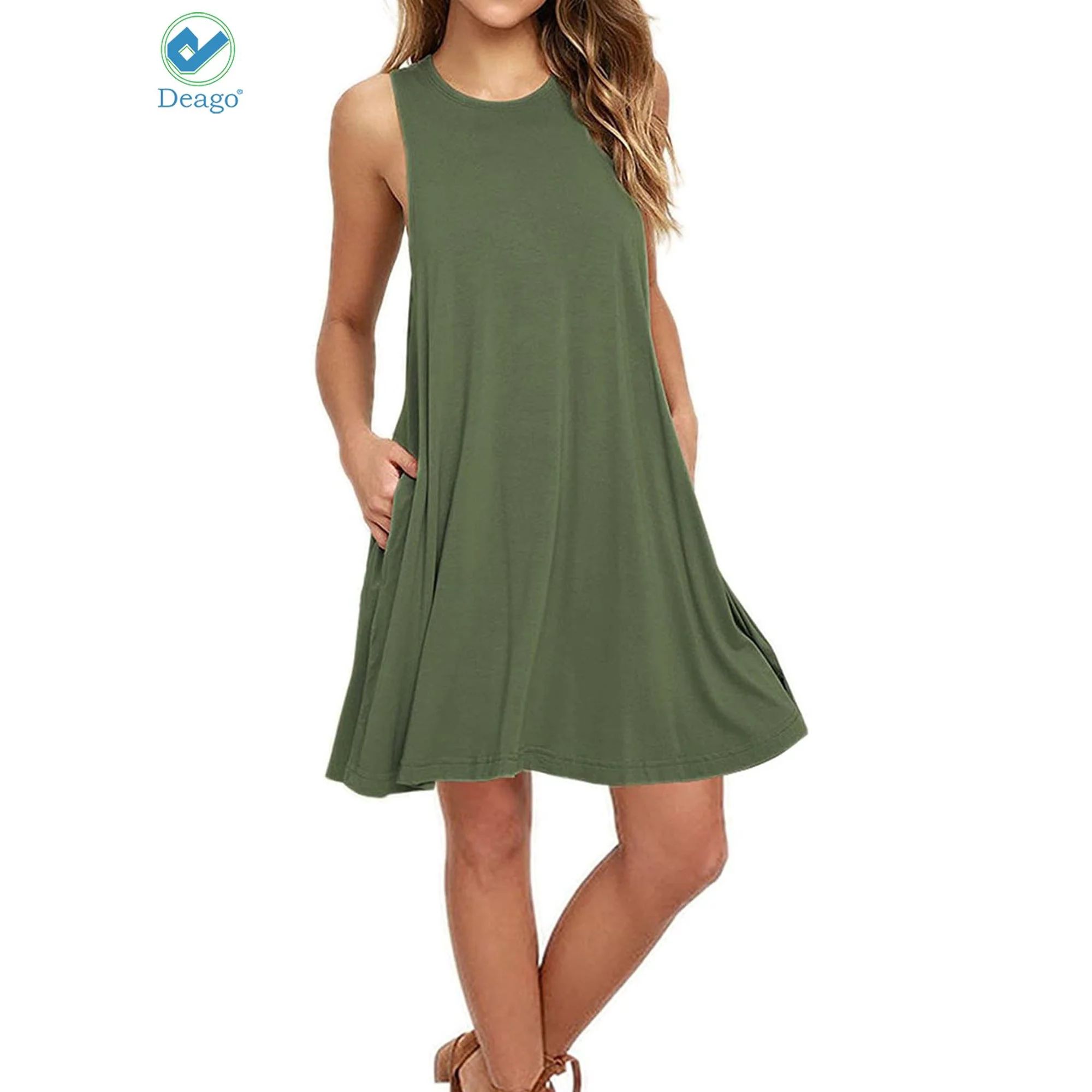 Deago Women's Summer Cotton Sleeveless Beach Dress Casual Swing T-Shirt Pocket Loose Dresses Plus... | Walmart (US)