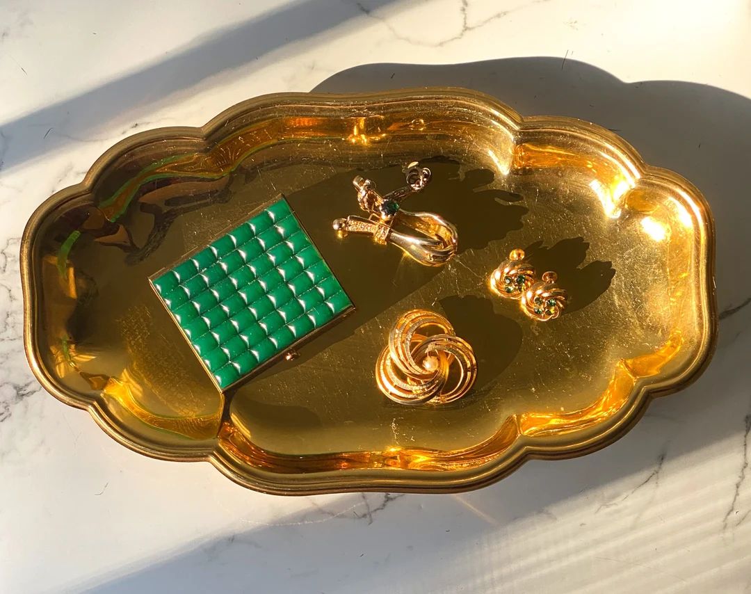 Vintage Gold Trinket Dish, Lehman 24 Karat Gold Plated Tray, Decorative Tray, Vanity Decor, Midcentu | Etsy (US)