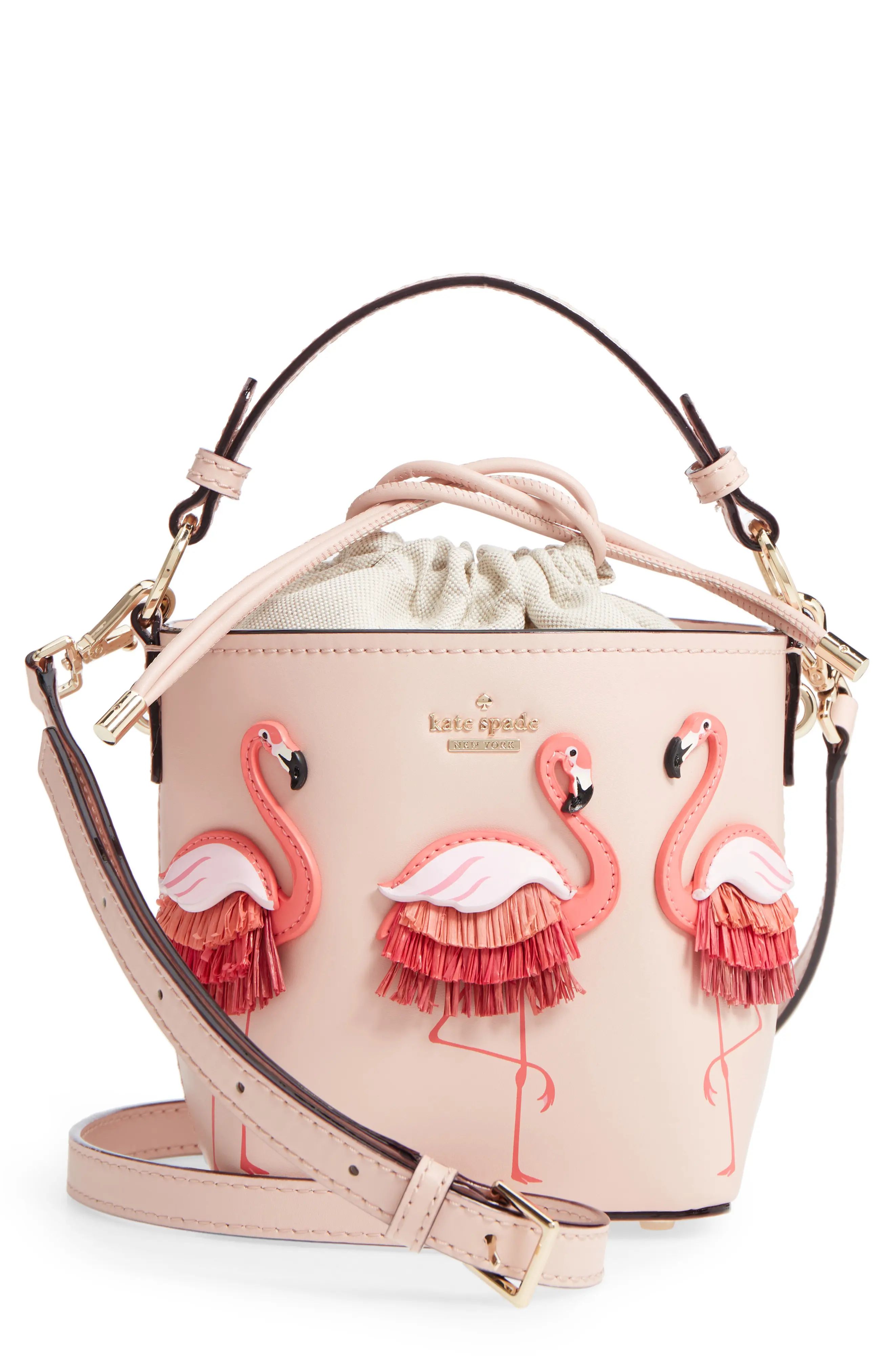 kate spade new york by the pool - flamingo pippa leather bucket bag | Nordstrom