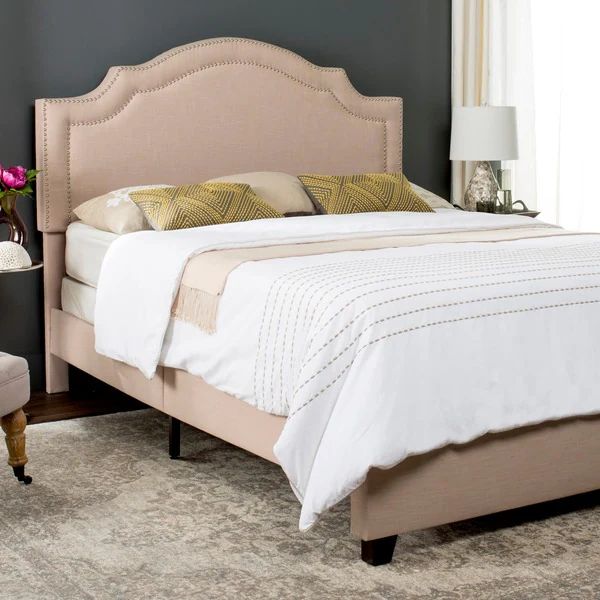 Safavieh Theron Light Beige Linen Upholstered Bed (Queen) - 88.8" x 64.5" x 54.3" | Bed Bath & Beyond