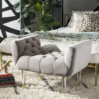 SAFAVIEH Couture Eugenie Tufted Velvet Acrylic Bench- Pale Taupe / Gold - 34.8" W x 21.3" L x 24.4"  | Bed Bath & Beyond
