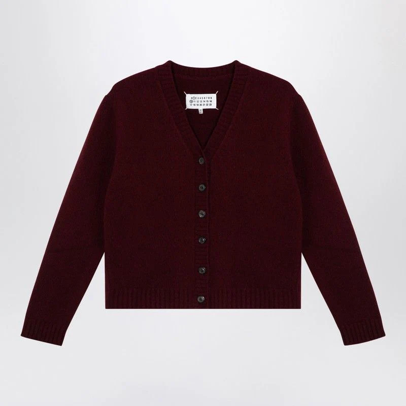 Maison Margiela Women's Wool Cardigan in Burgundy | Size Medium | S51HP0015M13058 | LOZURI