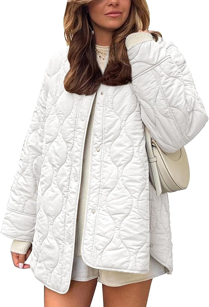Flygo Women's Oversized Quilted Lightweight Jacket Button Down Puffer Padded Outerwear with Pocke... | Amazon (US)