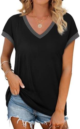 WIHOLL Womens Summer Tops 2026 Cap Short Sleeve Shirs V Neck T Shirts Fashion Beach Vacation Clot... | Amazon (US)