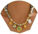 18K Gold Plated Silk Scarf Necklace for Women, Bandana Necklace with Stainless Steel Charms Choke... | Amazon (US)