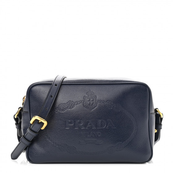 PRADA Glace Calfskin Embossed Logo Crossbody Baltico | FASHIONPHILE (US)
