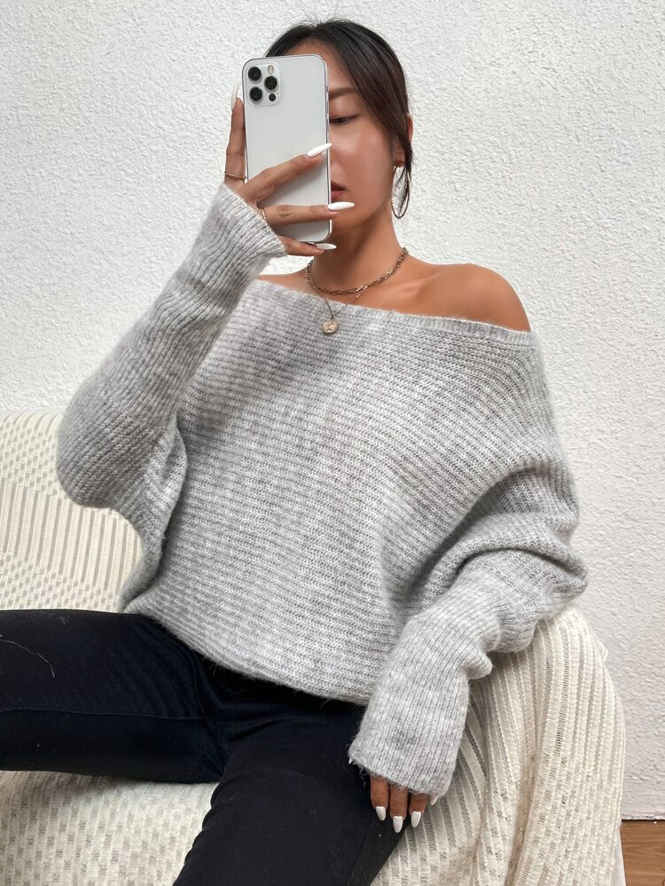 Off Shoulder Batwing Sleeve Sweater | SHEIN