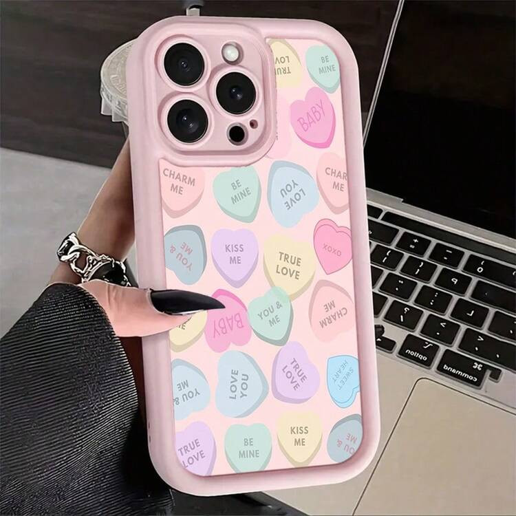 Pastel Heart Candy Pattern- Aesthetic Phone Case For IPhone[X/Xs/11/12/13/14/15/16 Pro/16/17 Pro Max] Galaxy Phone Cases-Ultra-Soft Girly TPU Cover, Anti-Scratch Protective Design, Perfect Gift For Valentine's Day, Christmas, Sister Or Girlfriend | SHEIN