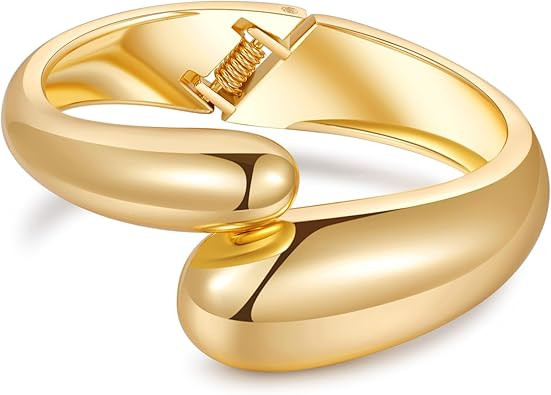 Bangle Bracelets for Women | 14K Gold Plated Trendy Wide Bracelets | Hinged Arm Cuff Bangles Chun... | Amazon (US)