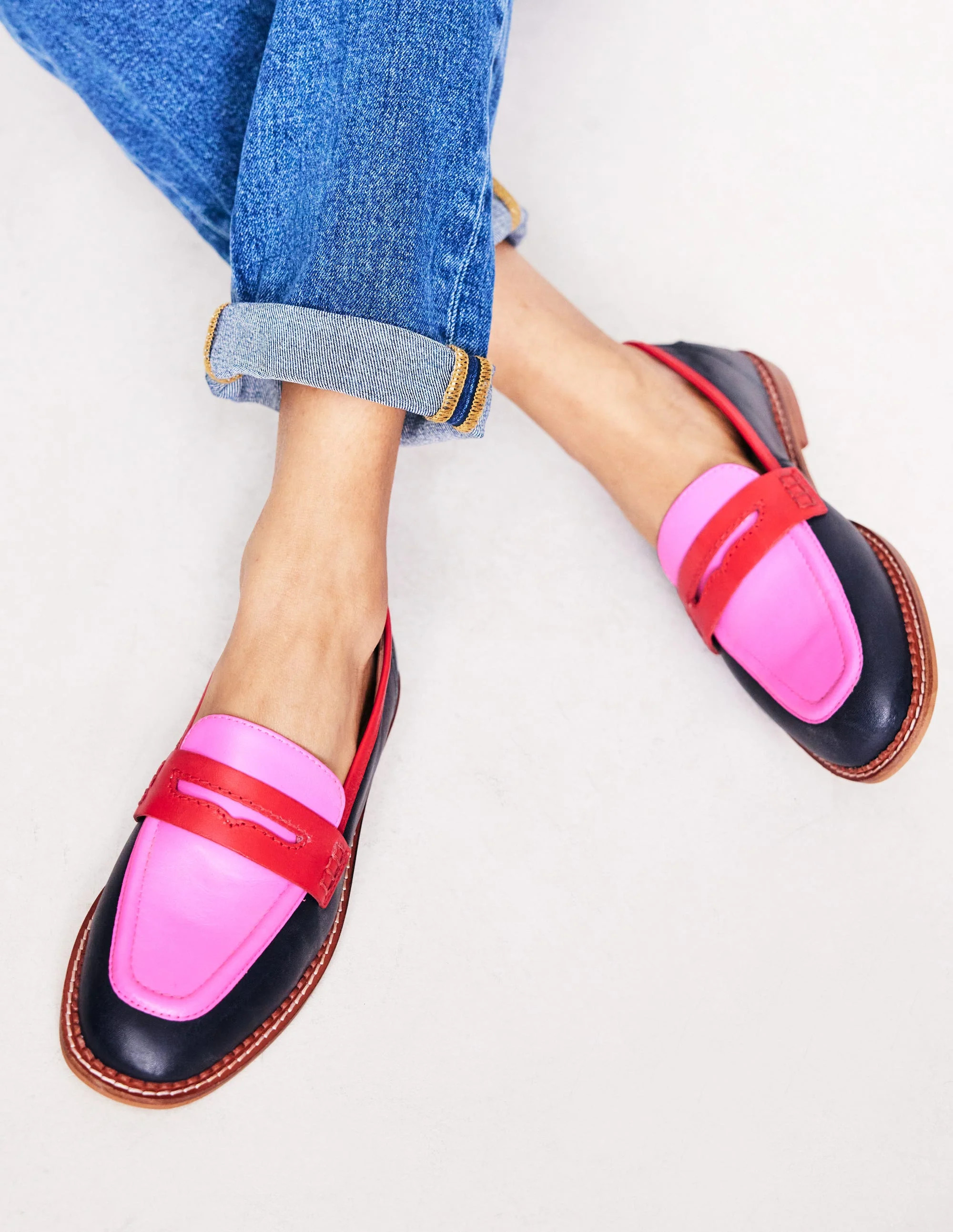 Nya Structured Penny Loafer-Navy/Pink Tourmaline | Boden UK