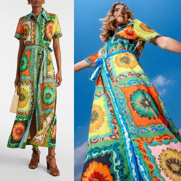 Alemais Disco Daisy Green Yellow Floral Button Down Belted Maxi Shirtdress | Poshmark