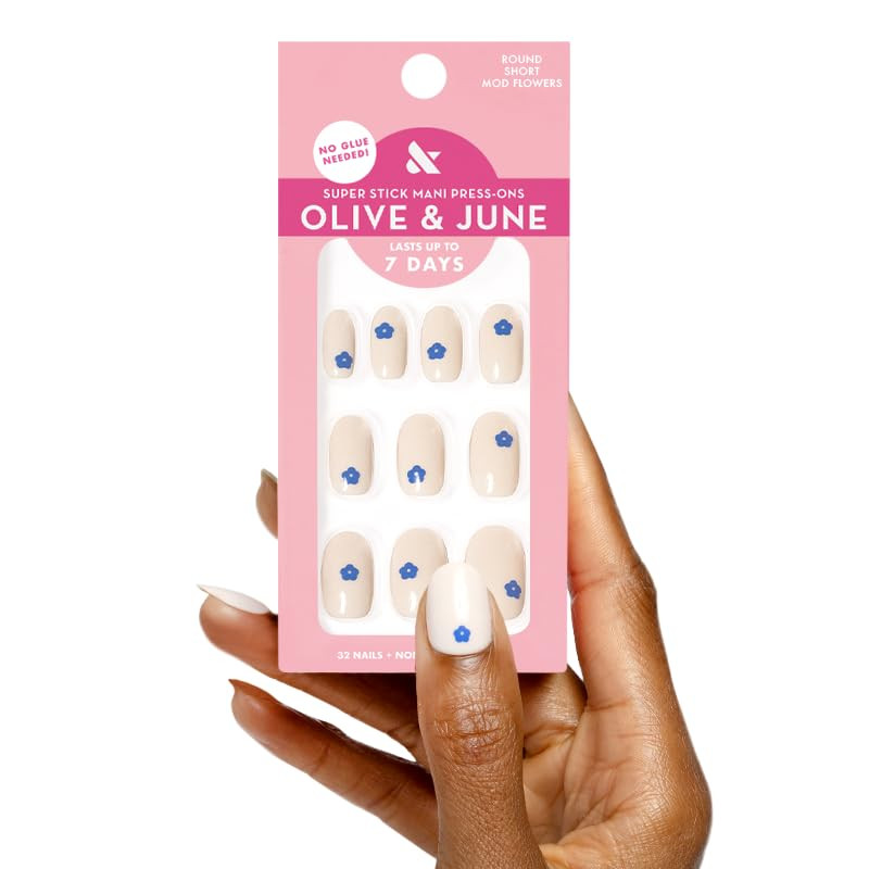 Olive & June Classic Super Stick Mani Press On Nails | No Glue Needed | 32 Tab Nails 16 Sizes | N... | Amazon (US)