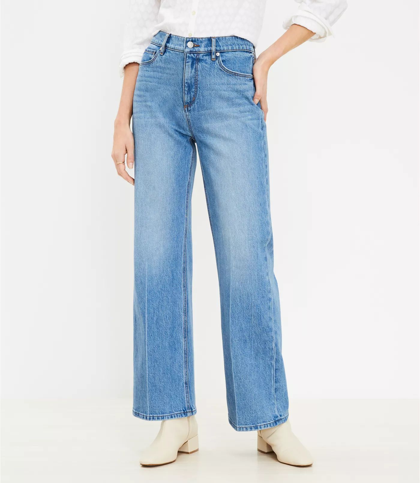 Curvy High Rise Wide Leg Jeans in Authentic Mid Indigo Wash | LOFT