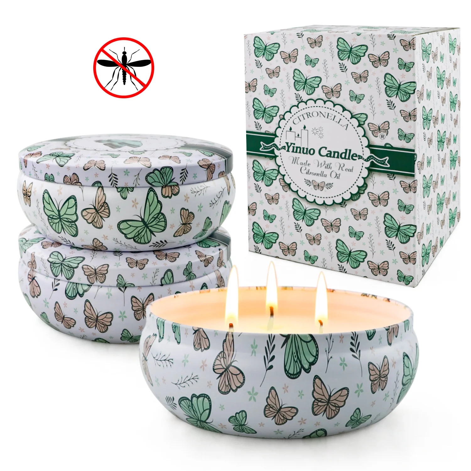Citronella Candles Outdoor and Indoor, Large Natural Soy Wax Citronella Candles with Lid Decorati... | Walmart (US)
