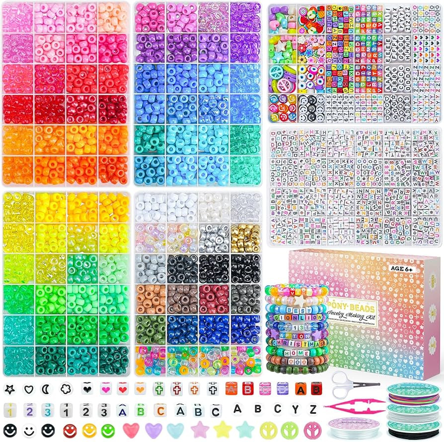 4500Pcs Pony Beads Bracelet Making Kit, 6 Boxes with 1600pcs Letter Beads Friendship Bracelets Ka... | Amazon (US)