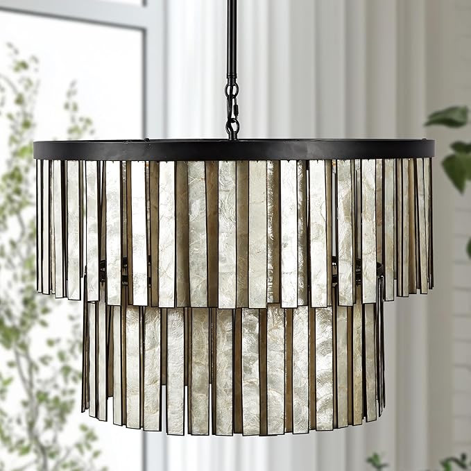 Radiant Capiz Shell Tiered Chandelier, Handcrafted Metal and Hand-Cut Capiz Shell Light Fixture f... | Amazon (US)