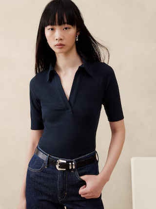 Ribbed Elbow-Sleeve Polo | Banana Republic (US)